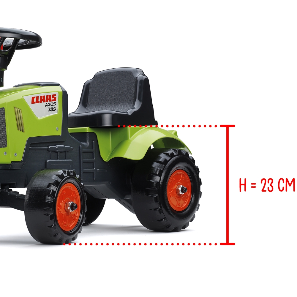 Paspiriamas traktorius su priekaba FALK Baby Claas Axos 310, žalias, nuo 1 metų-Judėjimui, Paspiriamosios mašinėlės ir jų prieda