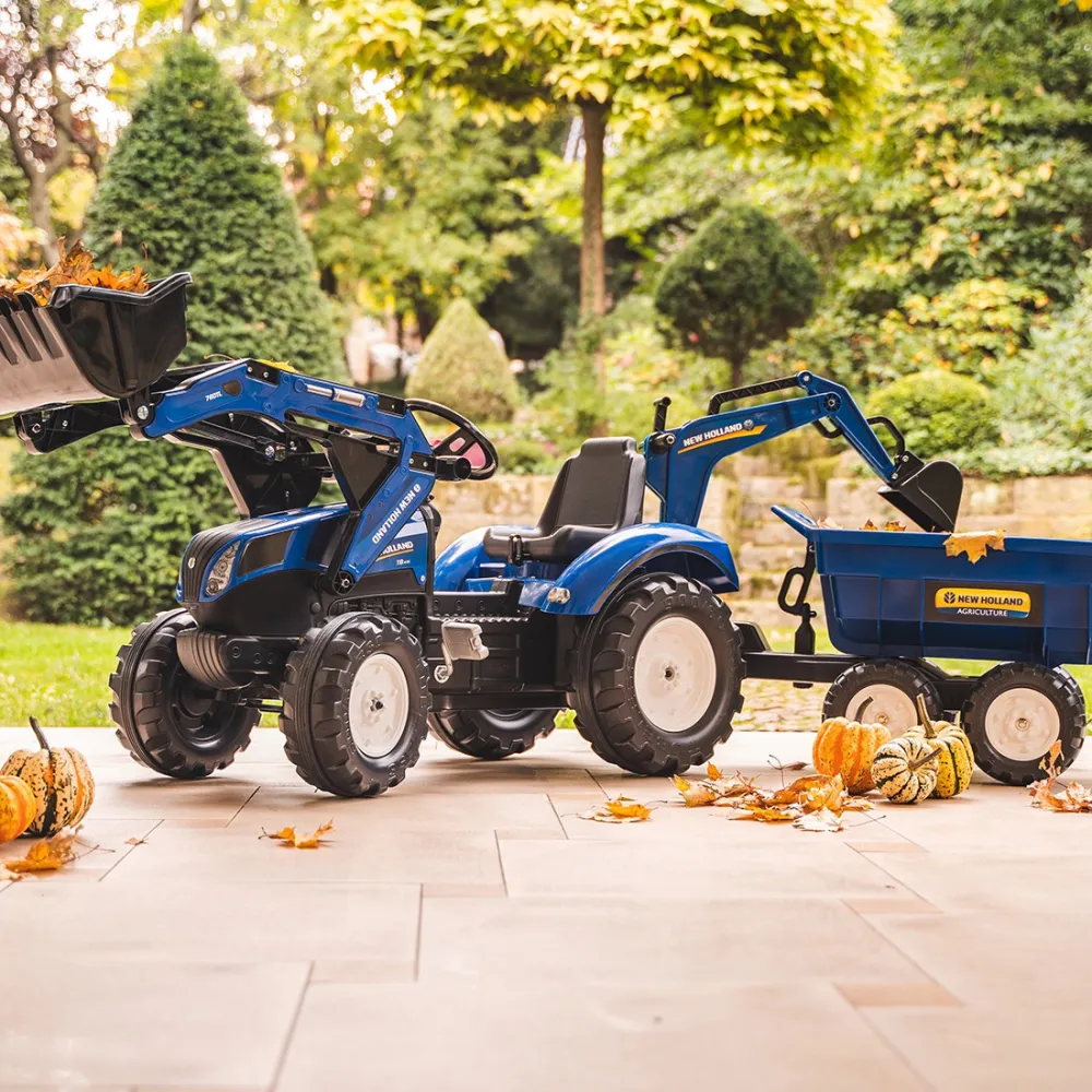Pedalinis traktorius FALK New Holland su priekaba mėlynas nuo 3 metų-Judėjimui, Minami traktoriai ir jų priedai-e-vaikas