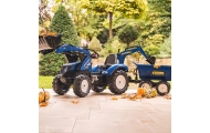 Pedalinis traktorius FALK New Holland su priekaba mėlynas nuo 3 metų-Judėjimui, Minami traktoriai ir jų priedai-e-vaikas