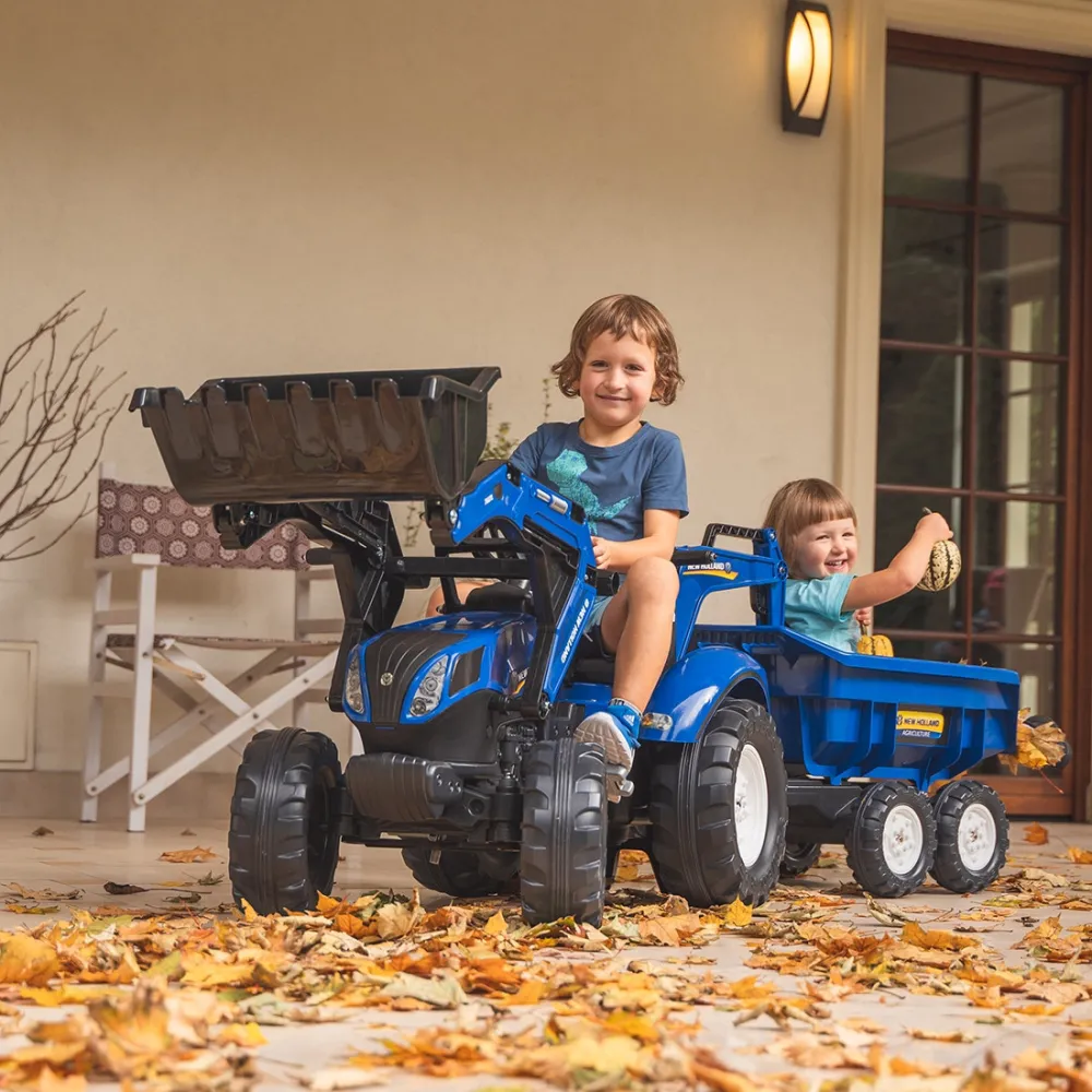 Pedalinis traktorius FALK New Holland su priekaba mėlynas nuo 3 metų-Judėjimui, Minami traktoriai ir jų priedai-e-vaikas