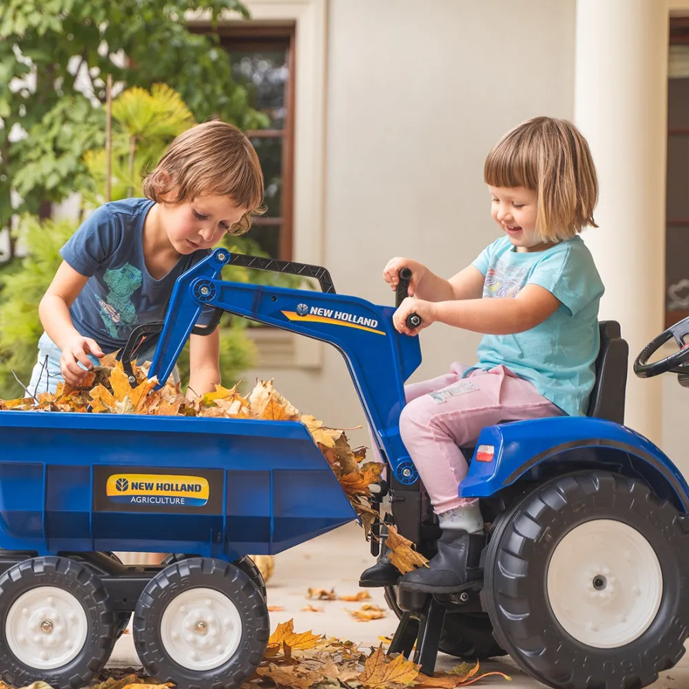 Pedalinis traktorius FALK New Holland su priekaba mėlynas nuo 3 metų-Judėjimui, Minami traktoriai ir jų priedai-e-vaikas