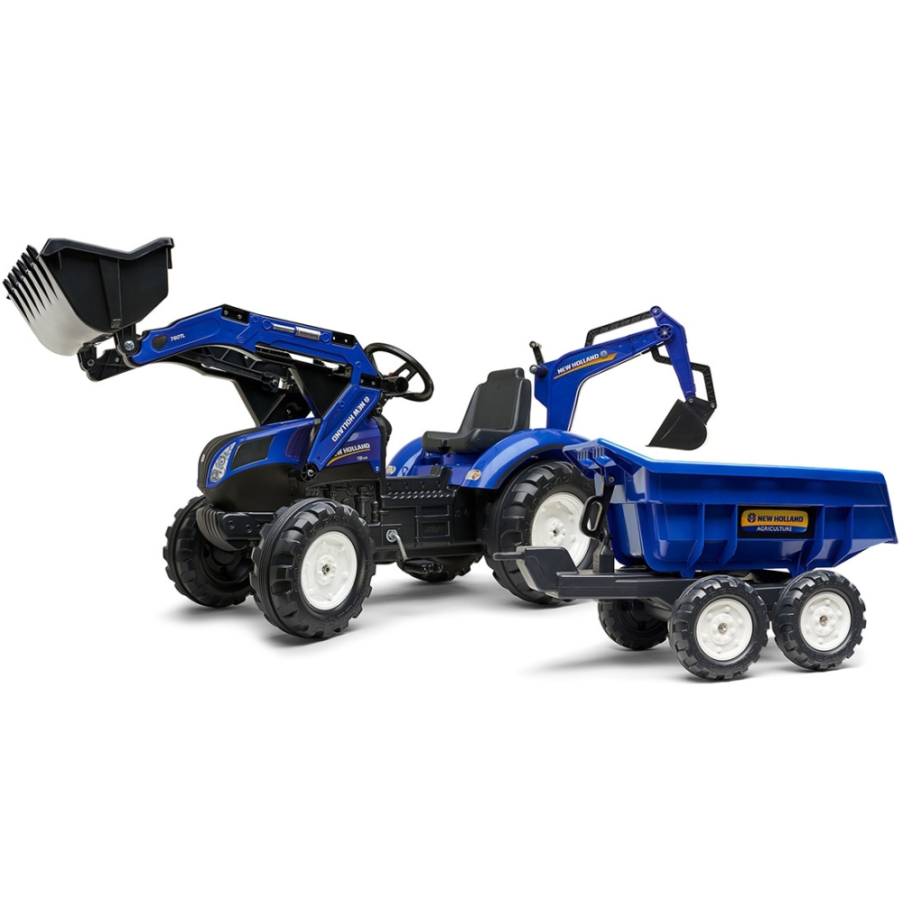Pedalinis traktorius FALK New Holland su priekaba mėlynas nuo 3 metų-Judėjimui, Minami traktoriai ir jų priedai-e-vaikas