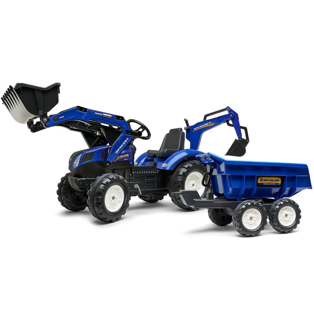 Pedalinis traktorius FALK New Holland su priekaba mėlynas nuo 3 metų-Judėjimui, Minami traktoriai ir jų priedai-e-vaikas