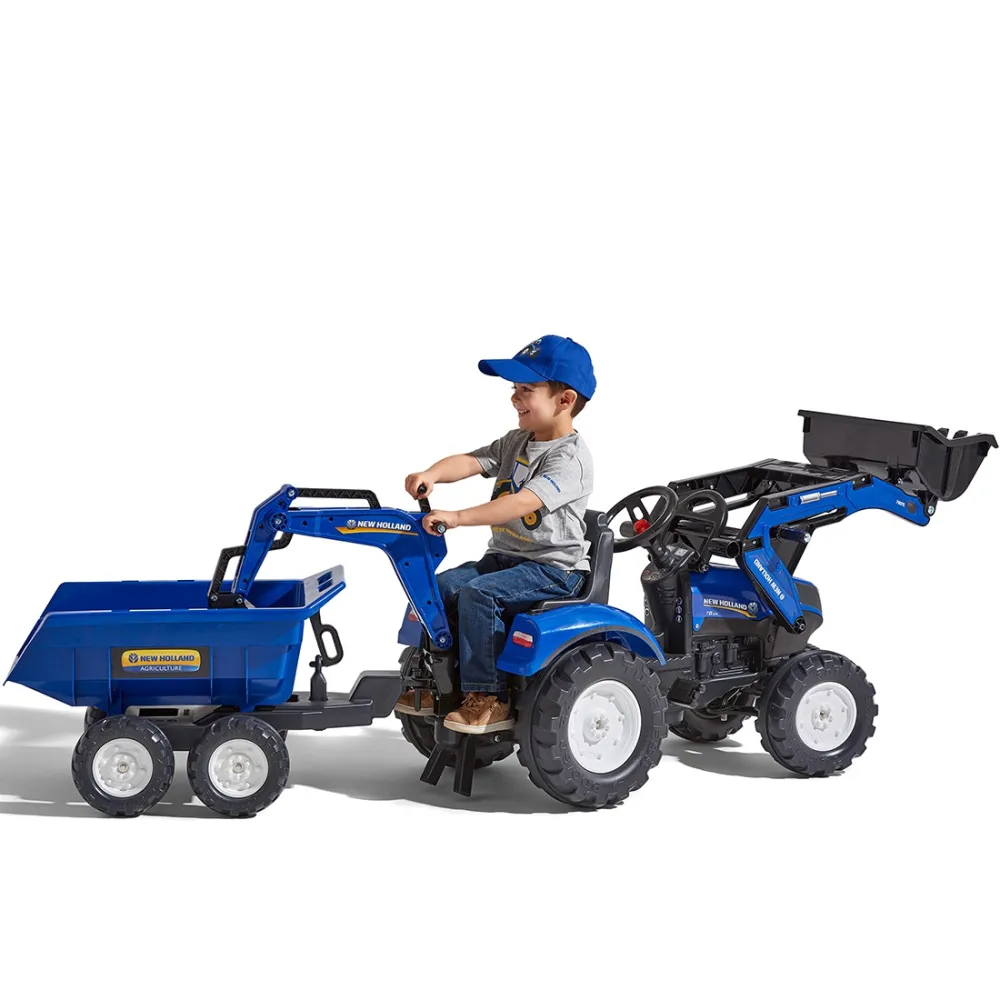 Pedalinis traktorius FALK New Holland su priekaba mėlynas nuo 3 metų-Judėjimui, Minami traktoriai ir jų priedai-e-vaikas