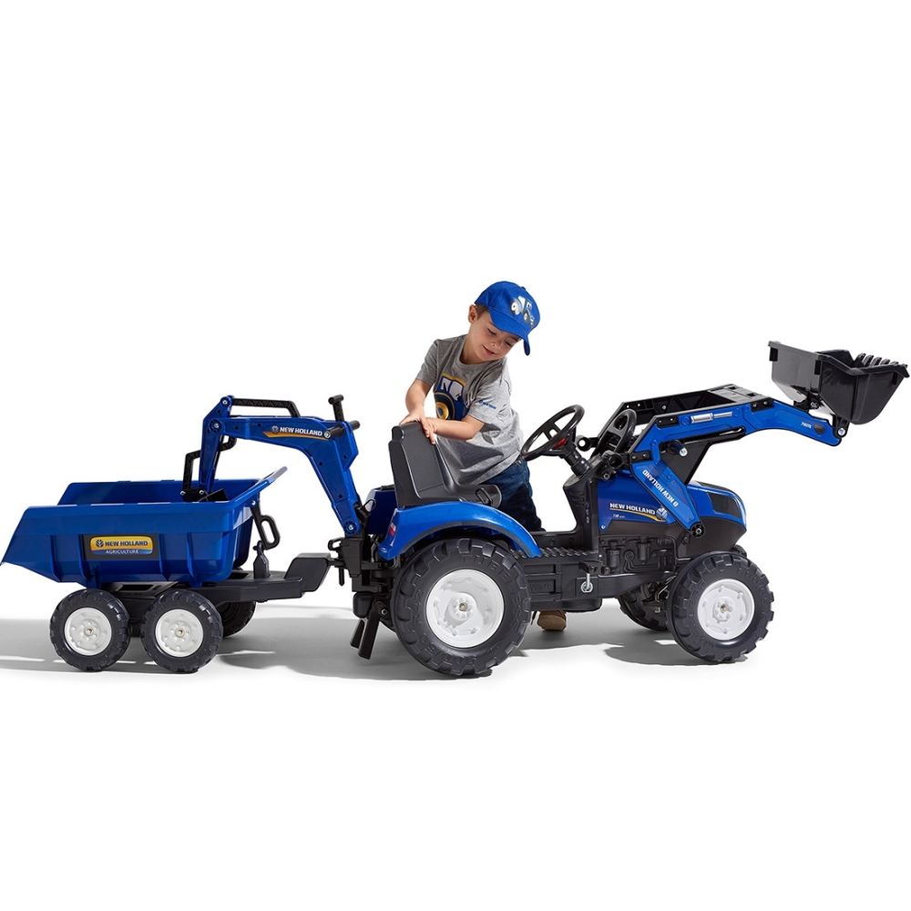 Pedalinis traktorius FALK New Holland su priekaba mėlynas nuo 3 metų-Judėjimui, Minami traktoriai ir jų priedai-e-vaikas