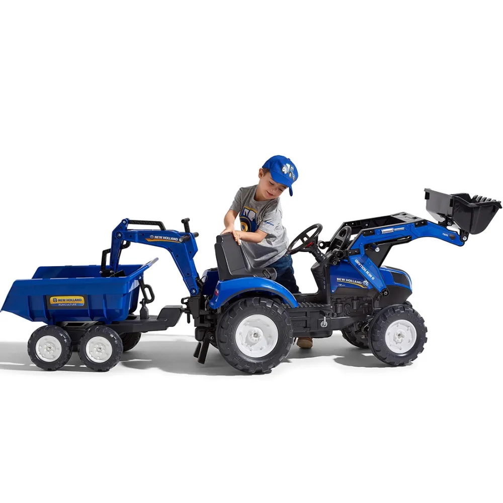 Pedalinis traktorius FALK New Holland su priekaba mėlynas nuo 3 metų-Judėjimui, Minami traktoriai ir jų priedai-e-vaikas