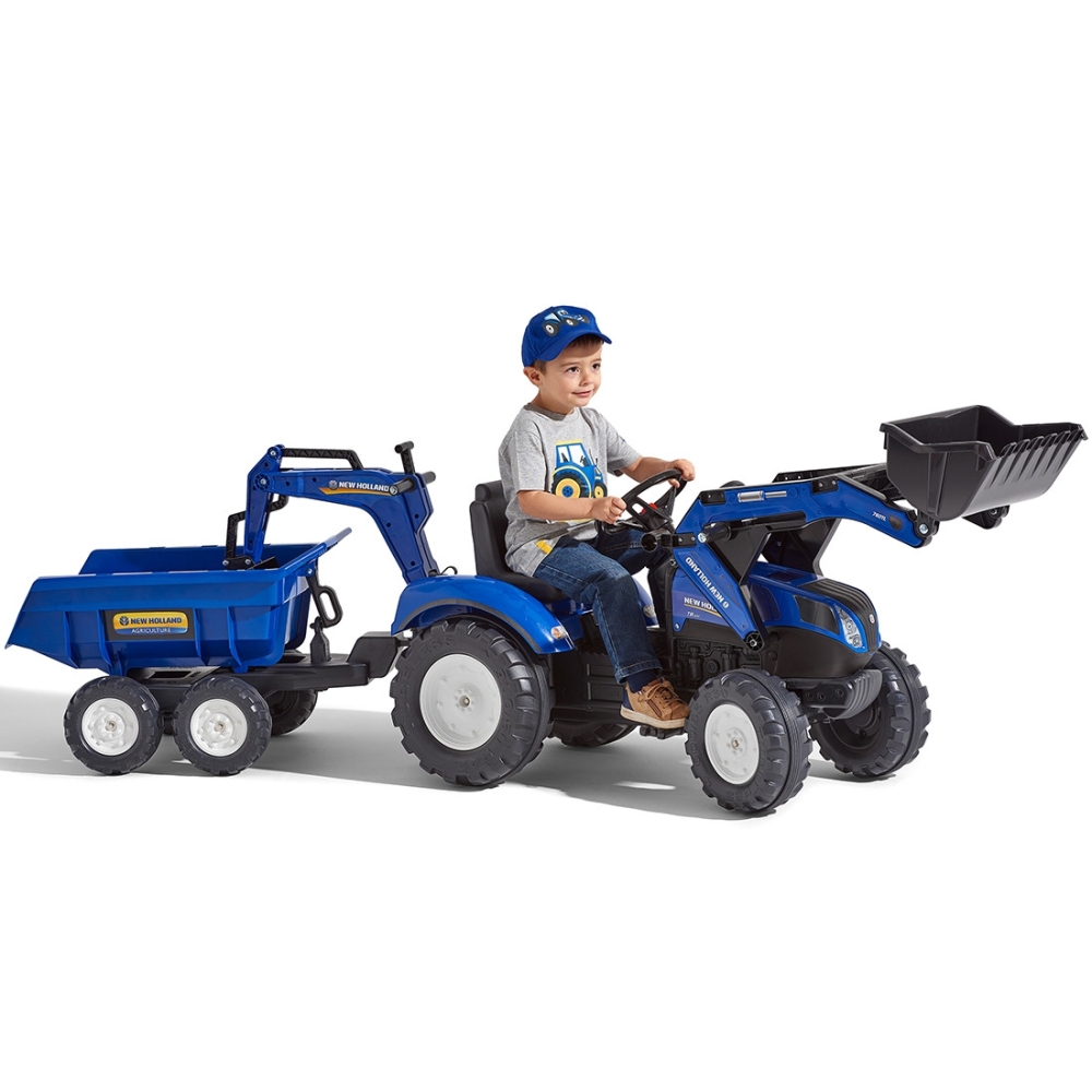 Pedalinis traktorius FALK New Holland su priekaba mėlynas nuo 3 metų-Judėjimui, Minami traktoriai ir jų priedai-e-vaikas