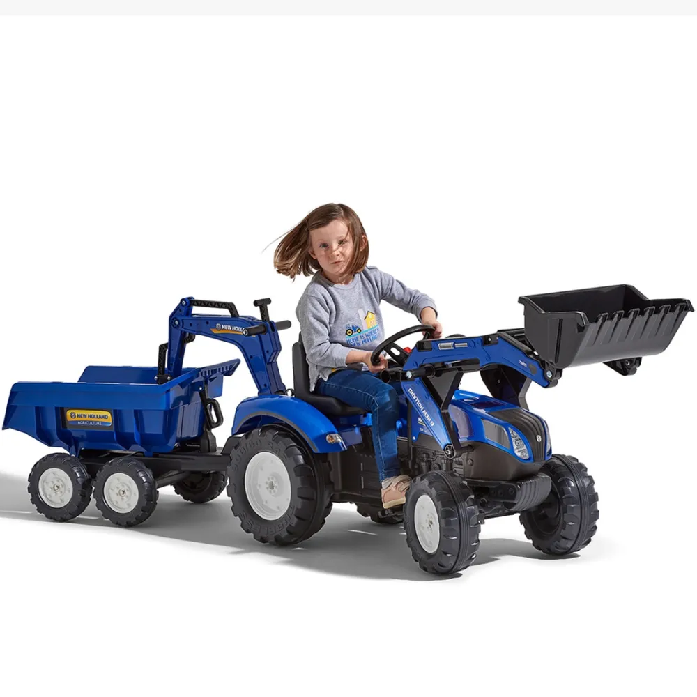 Pedalinis traktorius FALK New Holland su priekaba mėlynas nuo 3 metų-Judėjimui, Minami traktoriai ir jų priedai-e-vaikas