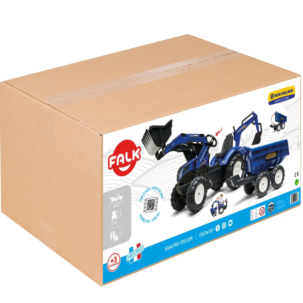 Pedalinis traktorius FALK New Holland su priekaba mėlynas nuo 3 metų-Judėjimui, Minami traktoriai ir jų priedai-e-vaikas