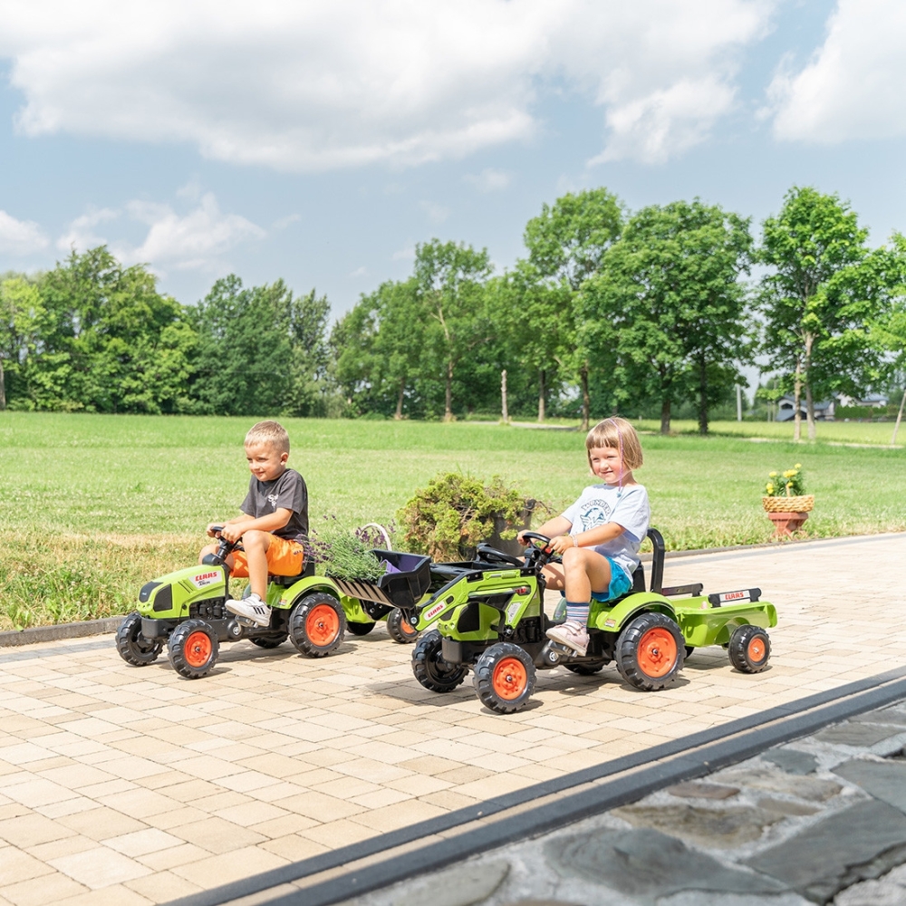 Pedalinis traktorius su priekaba FALK Claas nuo 2 metų žalias-Judėjimui, Minami traktoriai ir jų priedai-e-vaikas