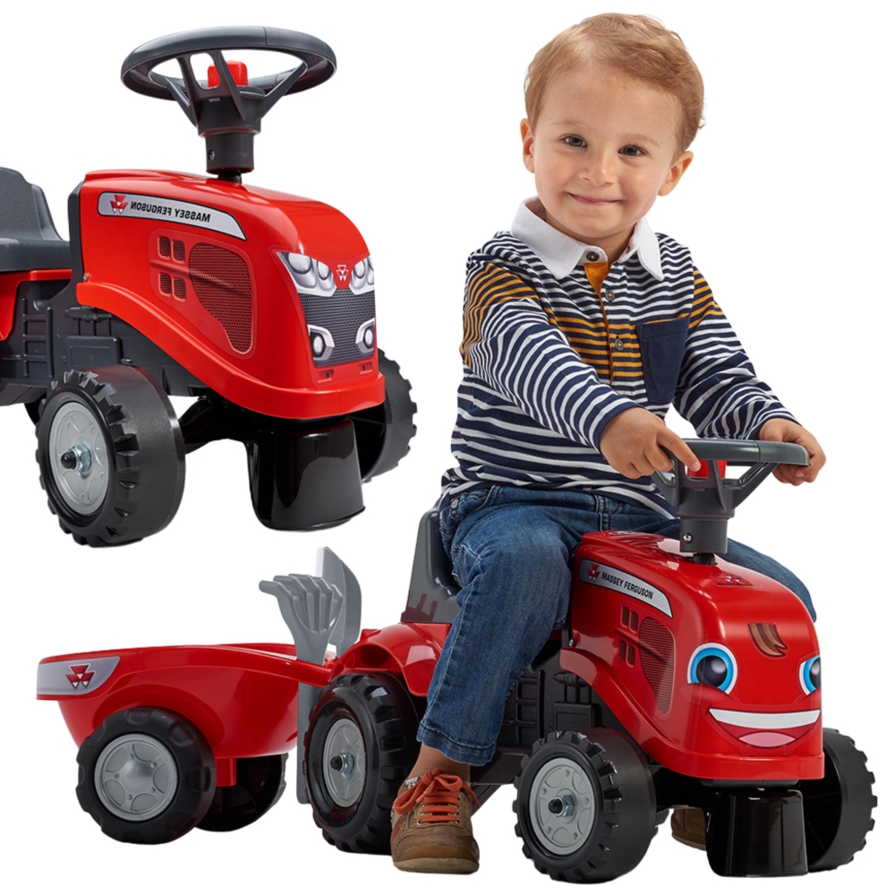 Paspiriamas traktorius su priekaba FALK Baby Massey Ferguson, raudonas + priedai, nuo 1 metų-Judėjimui, Paspiriamosios mašinėlės