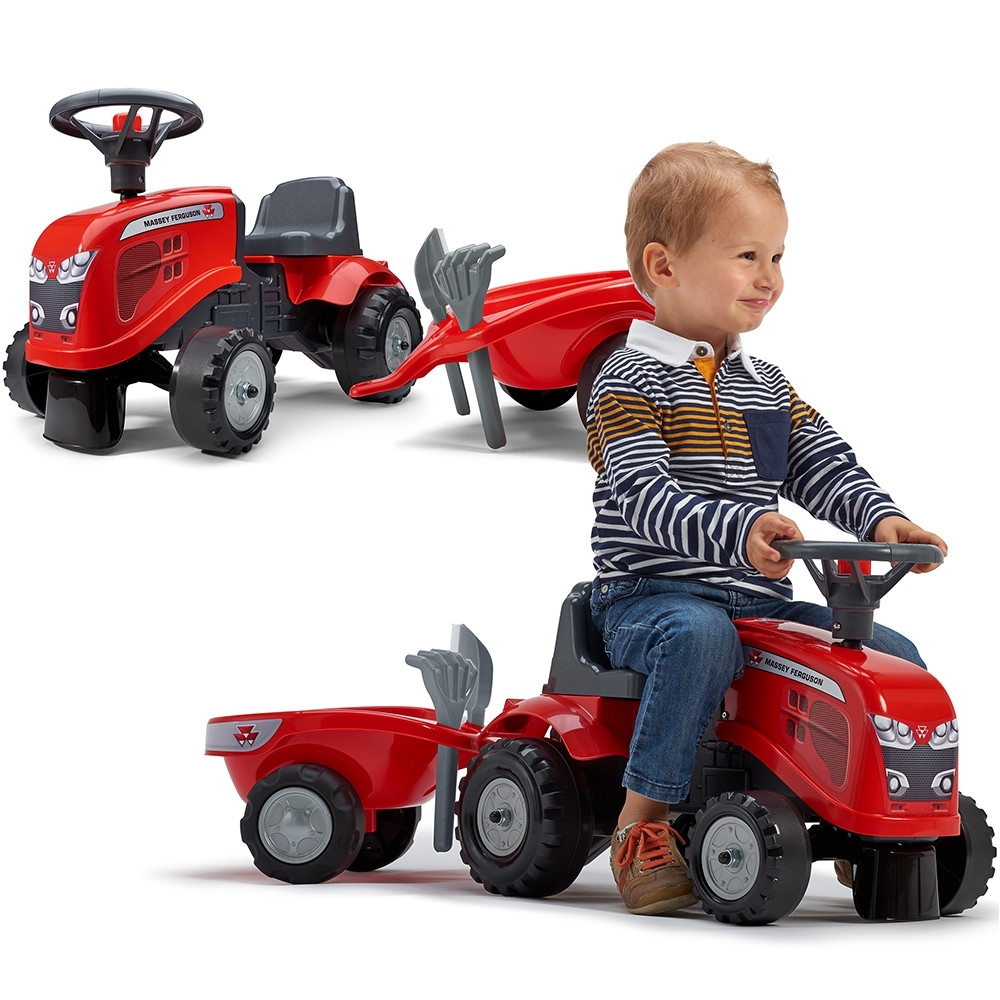 Paspiriamas traktorius su priekaba FALK Baby Massey Ferguson, raudonas + priedai, nuo 1 metų-Judėjimui, Paspiriamosios mašinėlės