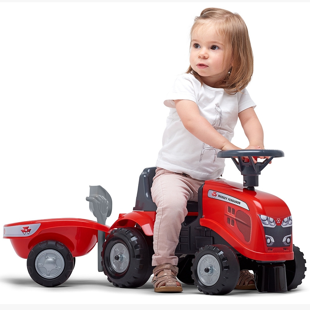 Paspiriamas traktorius su priekaba FALK Baby Massey Ferguson, raudonas + priedai, nuo 1 metų-Judėjimui, Paspiriamosios mašinėlės