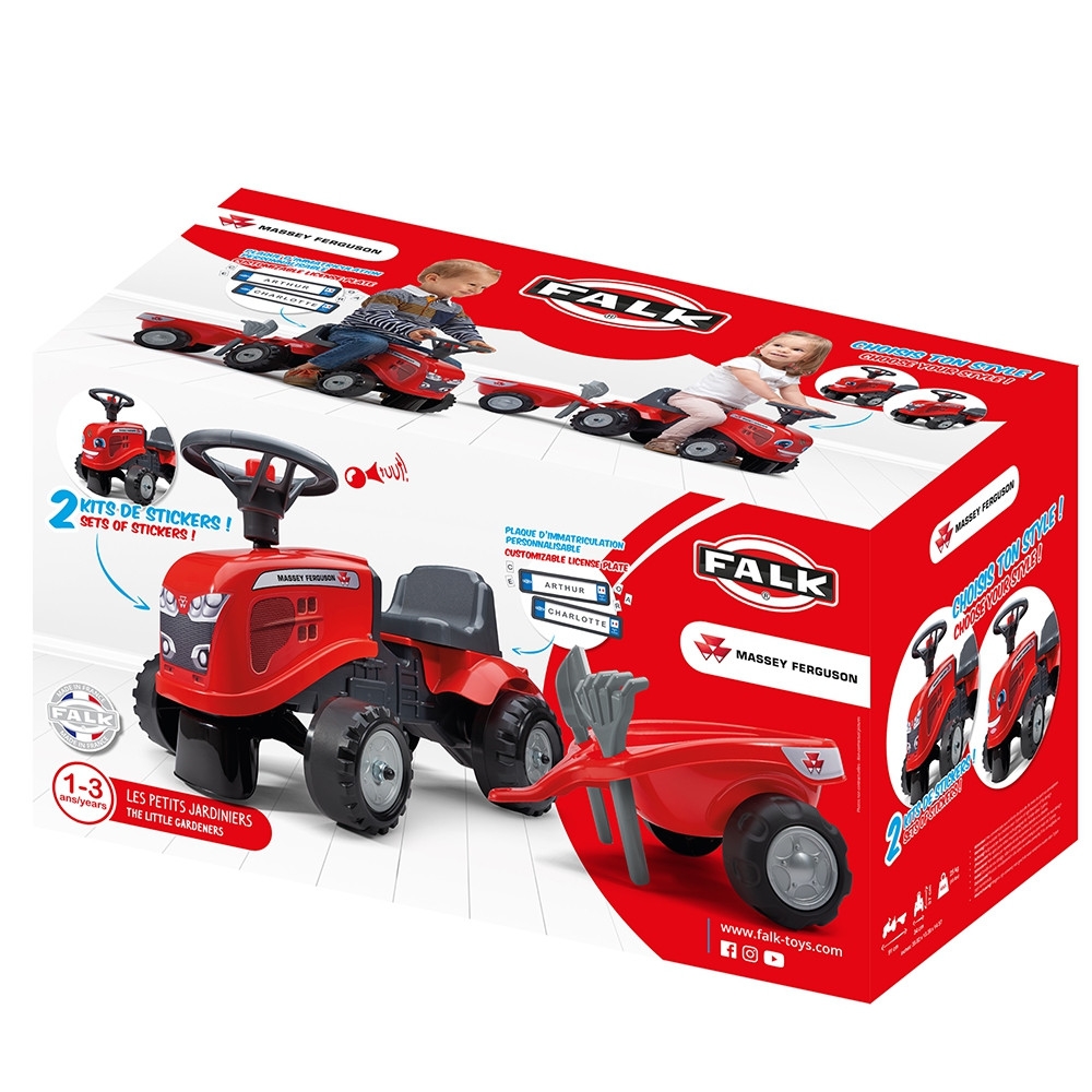 Paspiriamas traktorius su priekaba FALK Baby Massey Ferguson, raudonas + priedai, nuo 1 metų-Judėjimui, Paspiriamosios mašinėlės