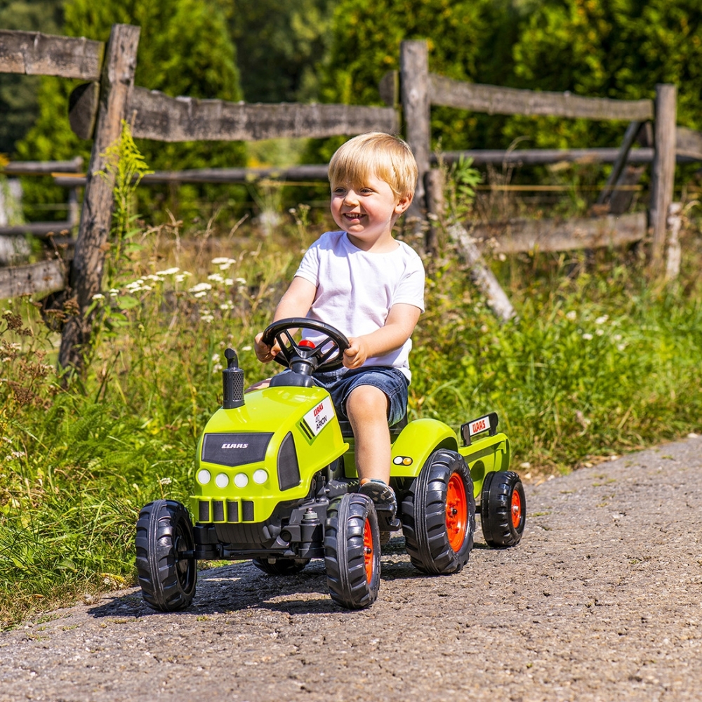 FALK Claas Green Pedal Tractor with Horn and Trailer 2-5 Years