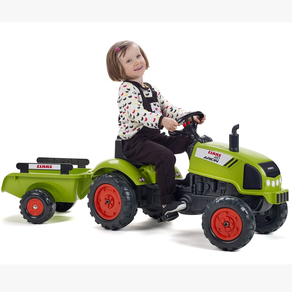 FALK Claas Green Pedal Tractor with Horn and Trailer 2-5 Years