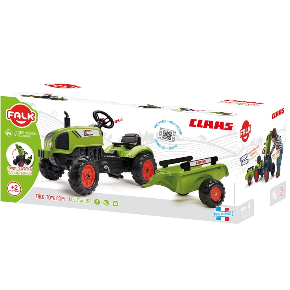 FALK Claas Green Pedal Tractor with Horn and Trailer 2-5 Years
