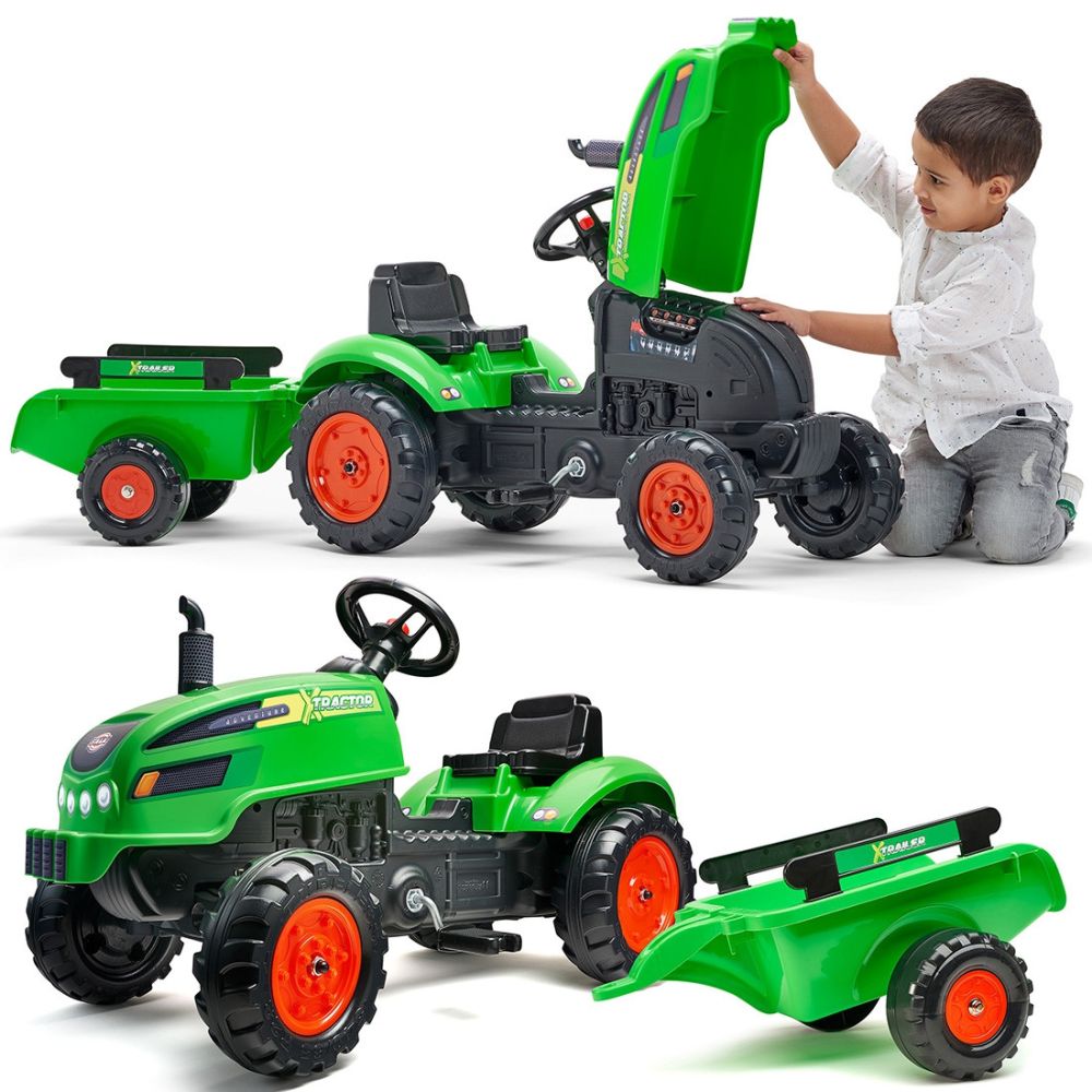 FALK X Tractor Green with Trailer Horn for 2 Years and Up