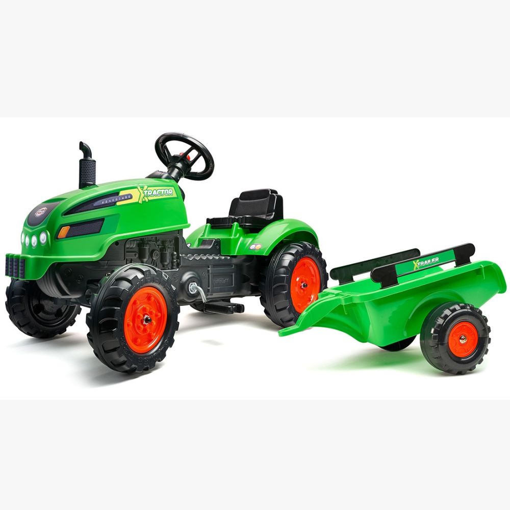FALK X Tractor Green with Trailer Horn for 2 Years and Up