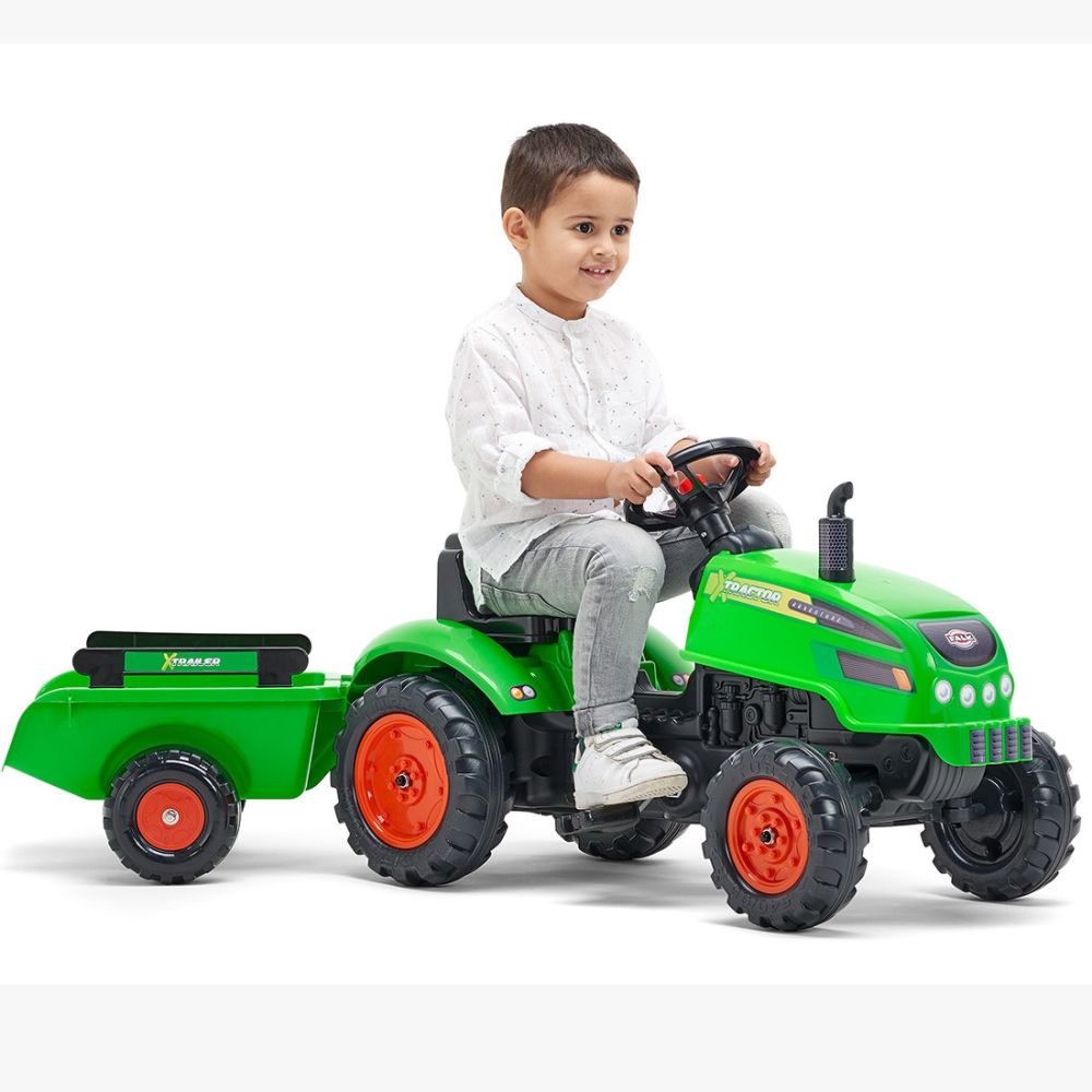 FALK X Tractor Green with Trailer Horn for 2 Years and Up