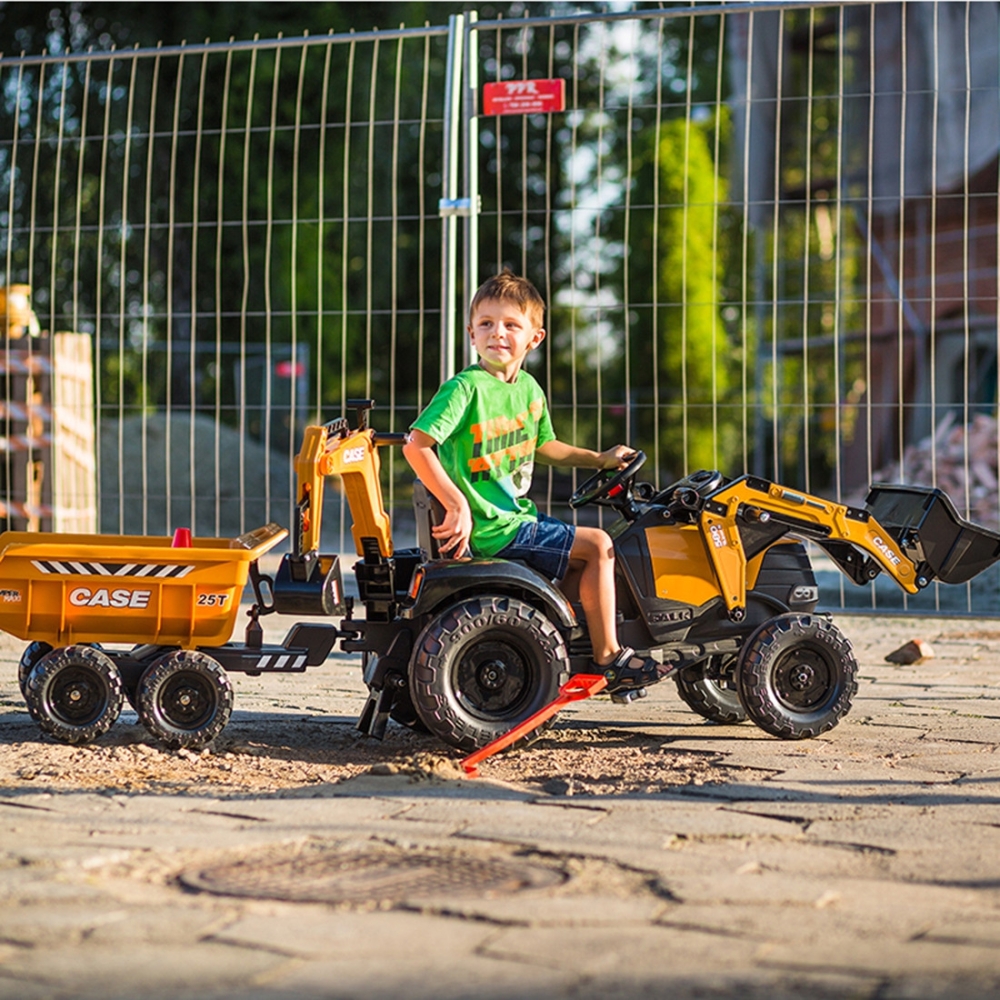 Pedalinis traktorius FALK Case IH ekskavatorius oranžinis su priekaba, judančiu kaušu nuo 3 metų-Judėjimui, Minami traktoriai ir