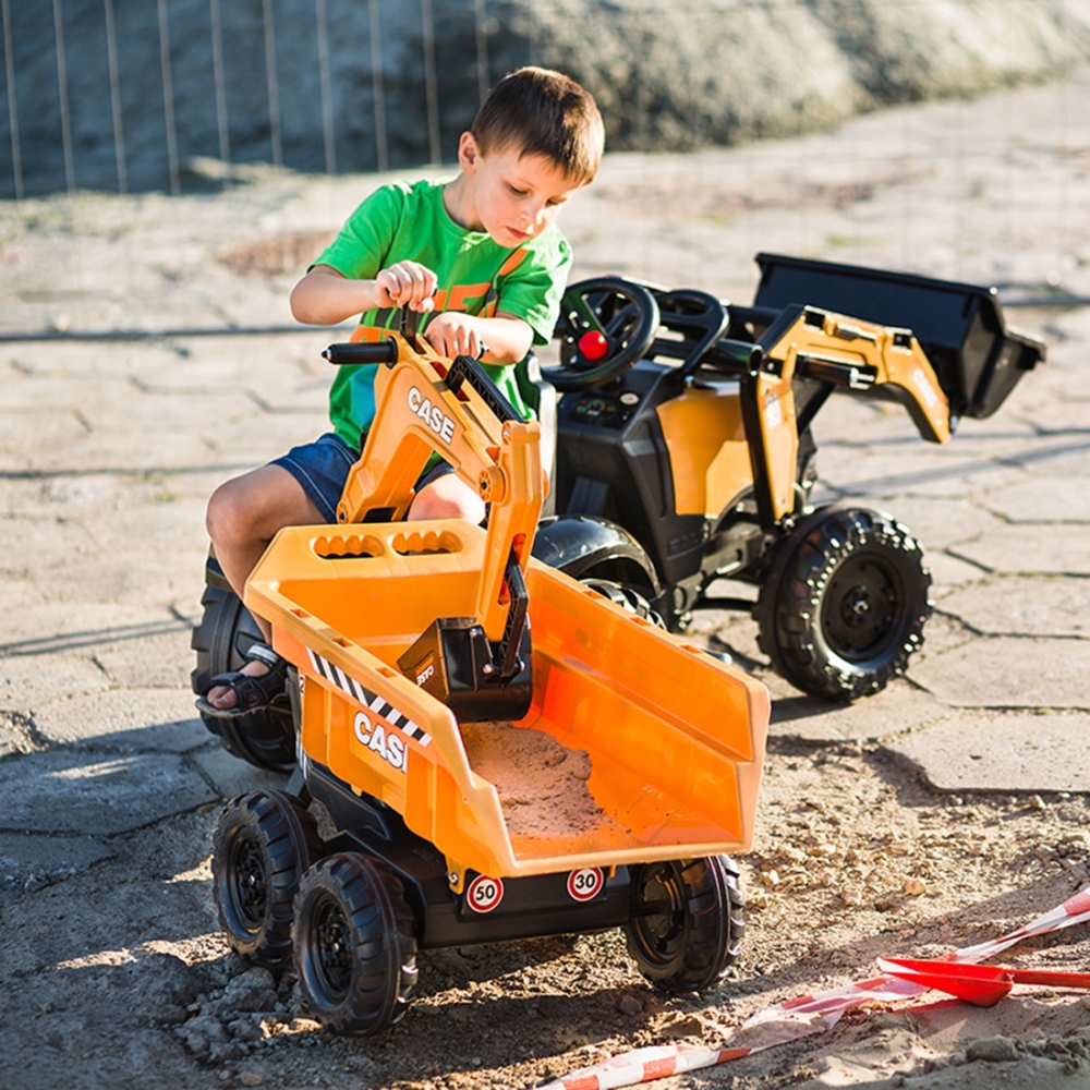 Pedalinis traktorius FALK Case IH ekskavatorius oranžinis su priekaba, judančiu kaušu nuo 3 metų-Judėjimui, Minami traktoriai ir