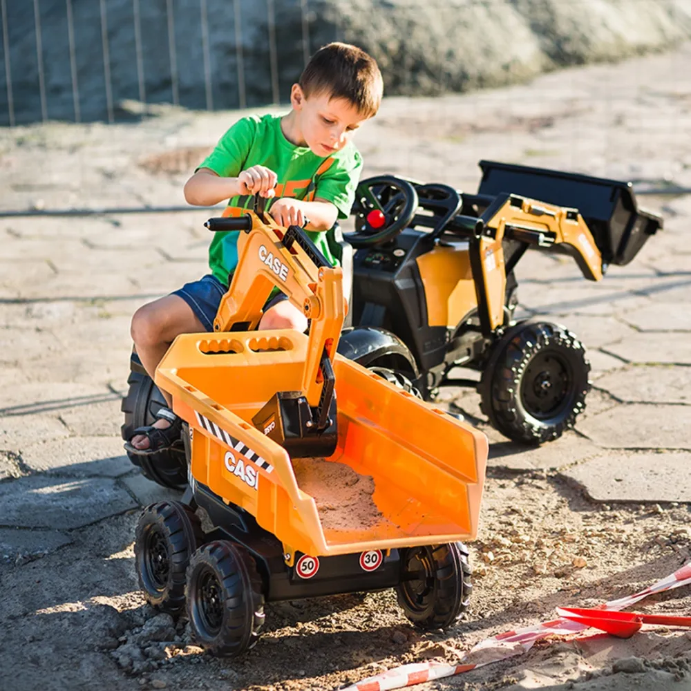 Pedalinis traktorius FALK Case IH ekskavatorius oranžinis su priekaba, judančiu kaušu nuo 3 metų-Judėjimui, Minami traktoriai ir