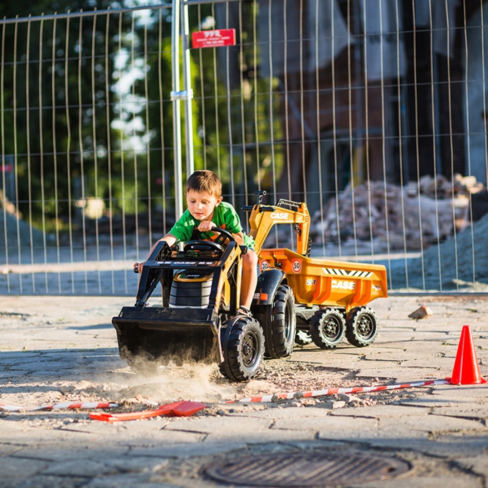 Pedalinis traktorius FALK Case IH ekskavatorius oranžinis su priekaba, judančiu kaušu nuo 3 metų-Judėjimui, Minami traktoriai ir