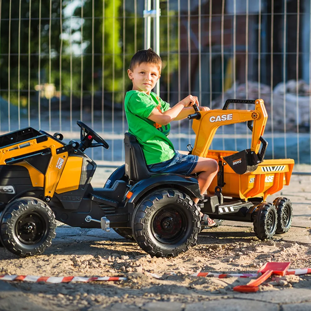 Pedalinis traktorius FALK Case IH ekskavatorius oranžinis su priekaba, judančiu kaušu nuo 3 metų-Judėjimui, Minami traktoriai ir