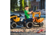 FALK Traktor Case IH Backhoe Pomarańczowy z Przyczepką Ruchoma Łyżka od 3 Lat