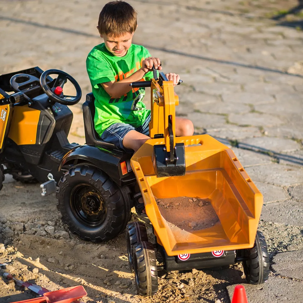 Pedalinis traktorius FALK Case IH ekskavatorius oranžinis su priekaba, judančiu kaušu nuo 3 metų-Judėjimui, Minami traktoriai ir