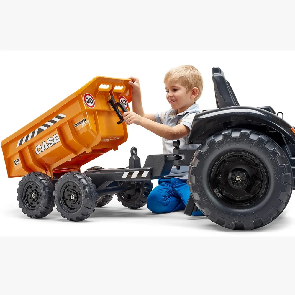 Pedalinis traktorius FALK Case IH ekskavatorius oranžinis su priekaba, judančiu kaušu nuo 3 metų-Judėjimui, Minami traktoriai ir