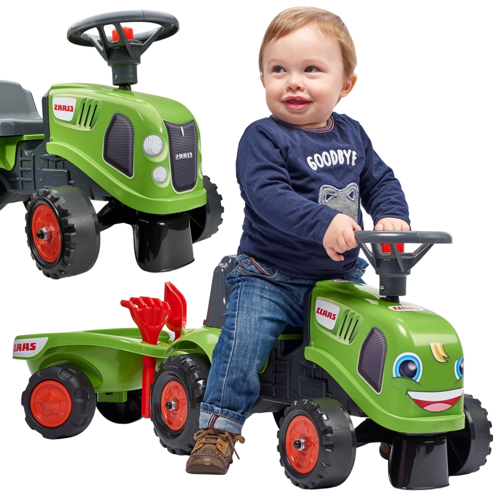 FALK Traktorius Baby Claas Green su priekaba ir priedais nuo 1 metų amžiaus-Judėjimui, Paspiriamosios mašinėlės ir jų priedai, P