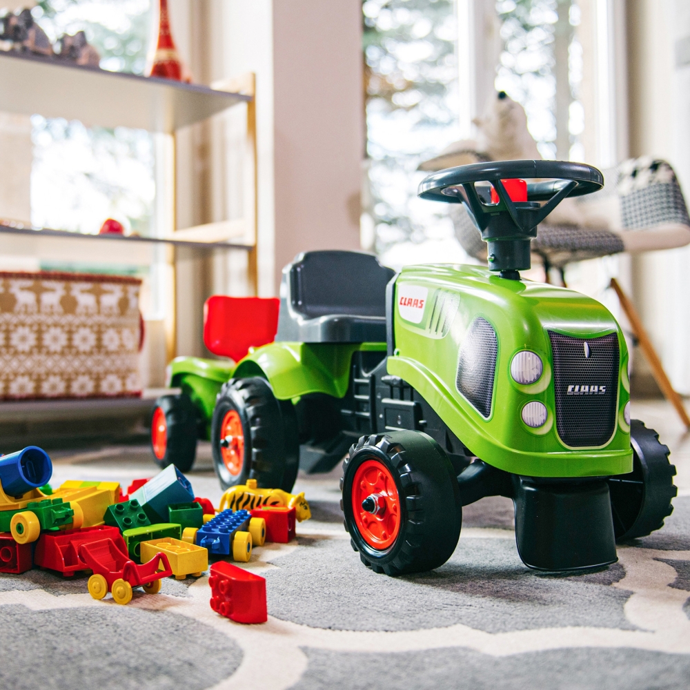 FALK Traktorius Baby Claas Green su priekaba ir priedais nuo 1 metų amžiaus-Judėjimui, Paspiriamosios mašinėlės ir jų priedai, P