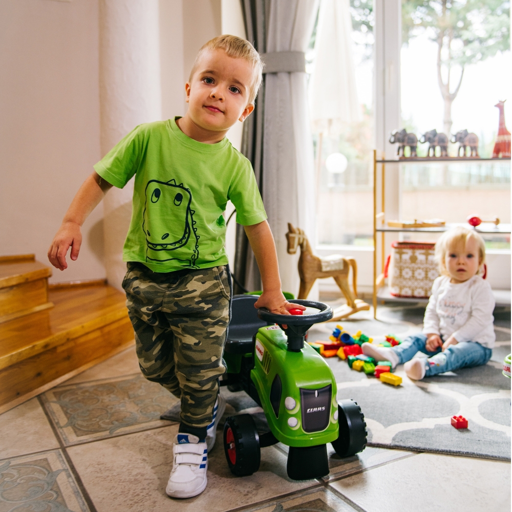 FALK Traktorius Baby Claas Green su priekaba ir priedais nuo 1 metų amžiaus-Judėjimui, Paspiriamosios mašinėlės ir jų priedai, P