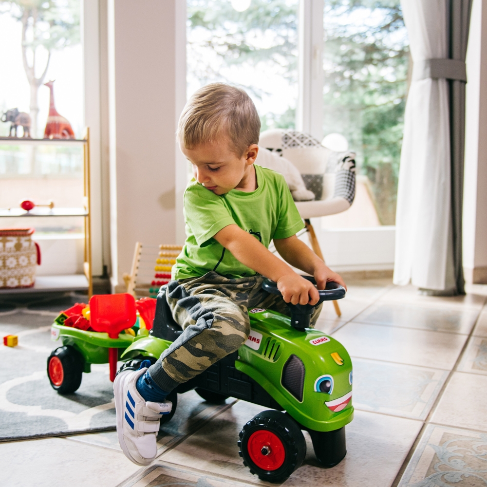 FALK Traktorius Baby Claas Green su priekaba ir priedais nuo 1 metų amžiaus-Judėjimui, Paspiriamosios mašinėlės ir jų priedai, P
