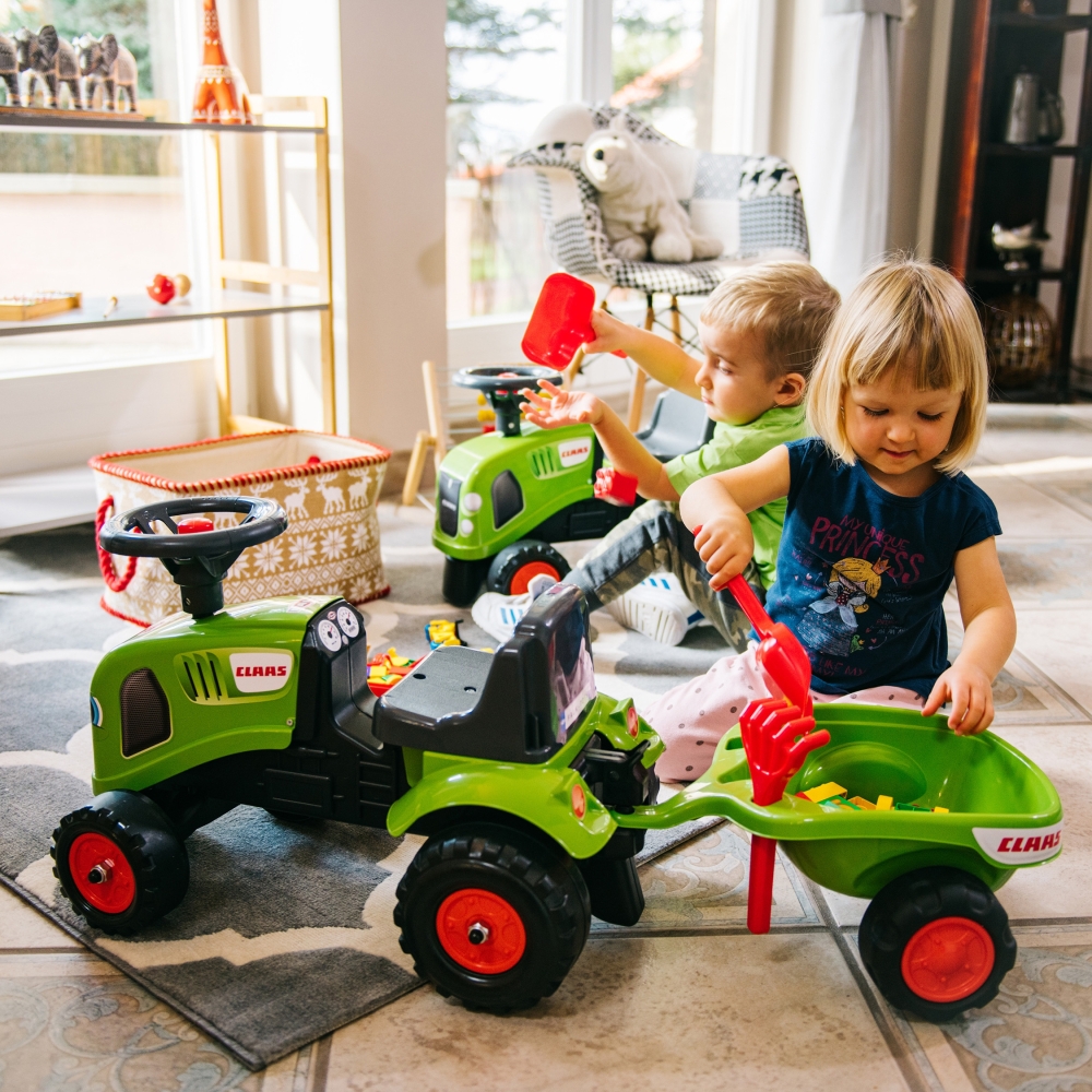 FALK Traktorius Baby Claas Green su priekaba ir priedais nuo 1 metų amžiaus-Judėjimui, Paspiriamosios mašinėlės ir jų priedai, P