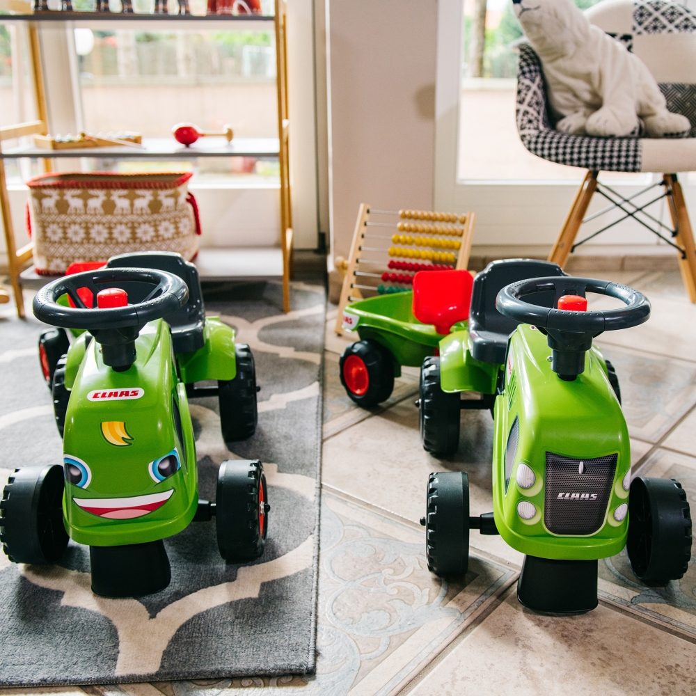 FALK Traktorius Baby Claas Green su priekaba ir priedais nuo 1 metų amžiaus-Judėjimui, Paspiriamosios mašinėlės ir jų priedai, P