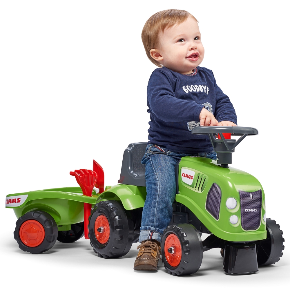 FALK Traktorius Baby Claas Green su priekaba ir priedais nuo 1 metų amžiaus-Judėjimui, Paspiriamosios mašinėlės ir jų priedai, P