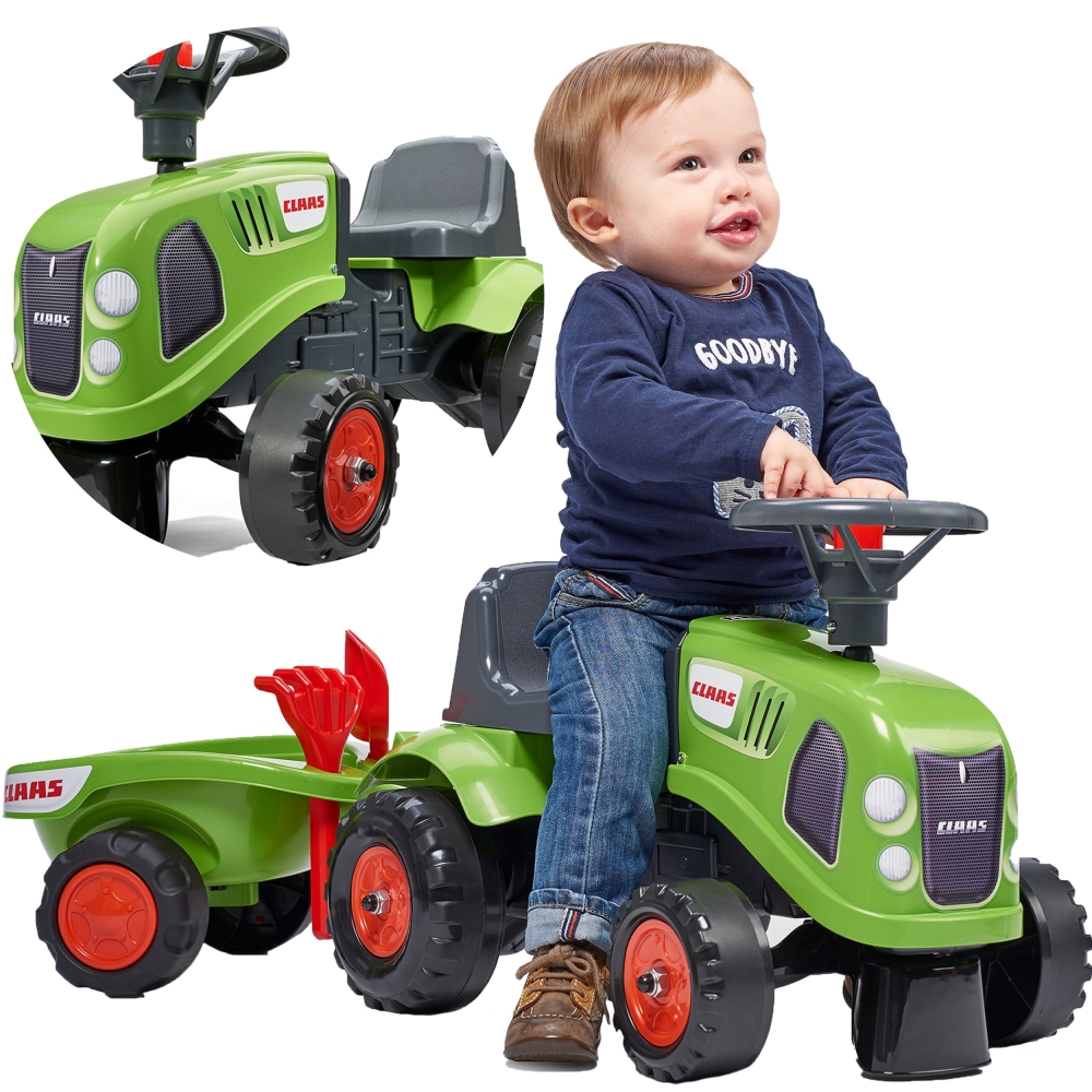 FALK Traktorius Baby Claas Green su priekaba ir priedais nuo 1 metų amžiaus-Judėjimui, Paspiriamosios mašinėlės ir jų priedai, P