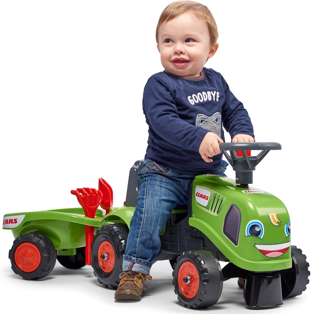 FALK Traktorius Baby Claas Green su priekaba ir priedais nuo 1 metų amžiaus-Judėjimui, Paspiriamosios mašinėlės ir jų priedai, P
