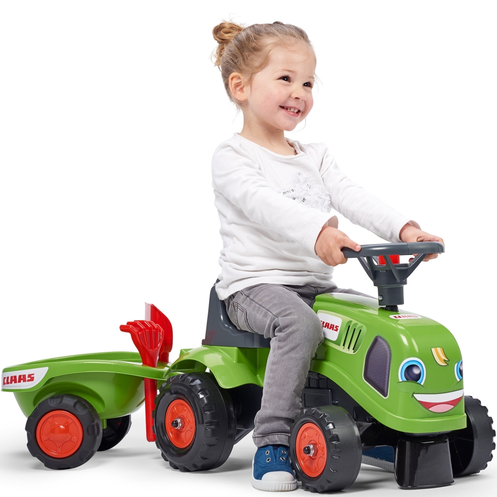 FALK Traktorius Baby Claas Green su priekaba ir priedais nuo 1 metų amžiaus-Judėjimui, Paspiriamosios mašinėlės ir jų priedai, P