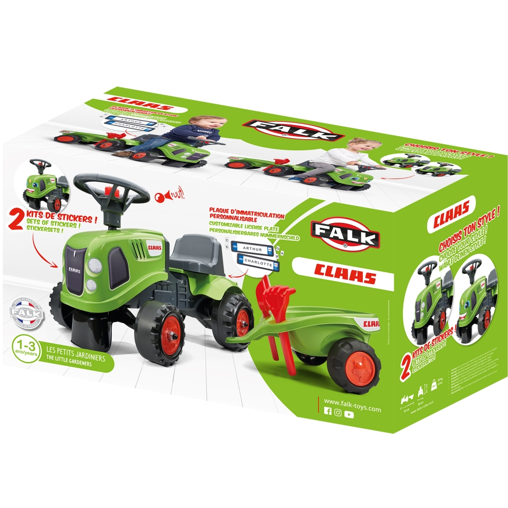 FALK Traktorius Baby Claas Green su priekaba ir priedais nuo 1 metų amžiaus-Judėjimui, Paspiriamosios mašinėlės ir jų priedai, P