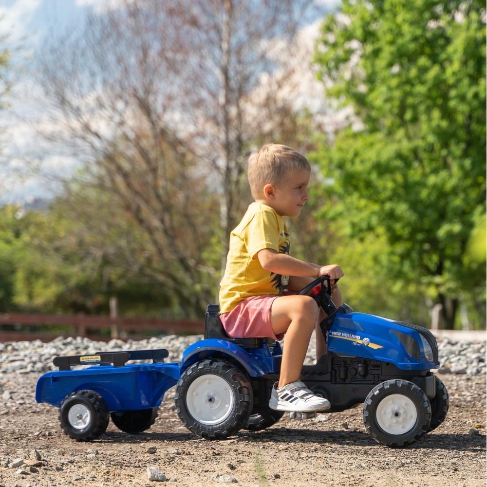 Pedalinis traktorius FALK New Holland Large su priekaba + atidaromas variklio dangtis nuo 2 metų-Judėjimui, Minami traktoriai ir