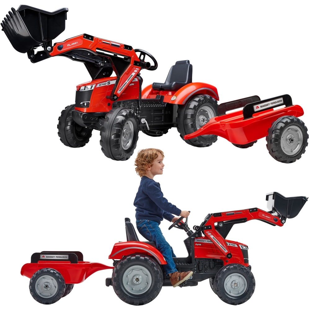 Pedalinis traktorius su priekaba FALK Massey Ferguson raudonas nuo 3 metų-Judėjimui, Minami traktoriai ir jų priedai-e-vaikas