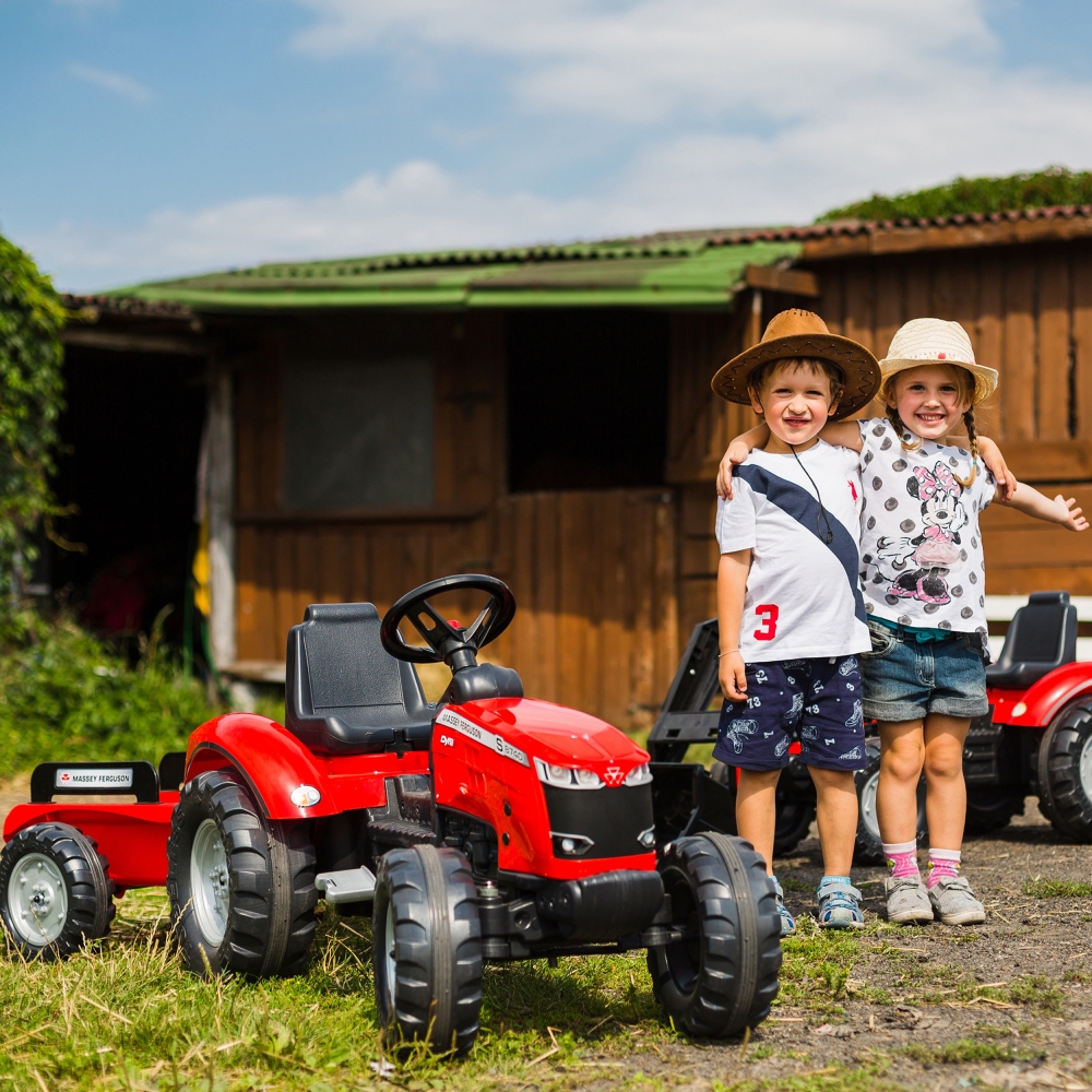 Pedalinis traktorius su priekaba FALK Massey Ferguson raudonas nuo 3 metų-Judėjimui, Minami traktoriai ir jų priedai-e-vaikas