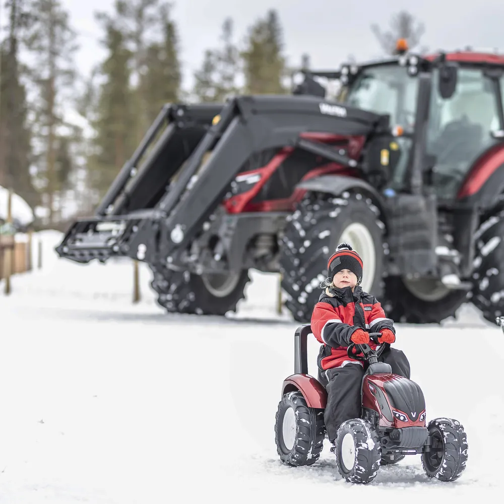 FALK Raudonasis Valtra S4 pedalinis traktorius su priekaba nuo 3 metų amžiaus-Judėjimui, Minami traktoriai ir jų priedai-e-vaika