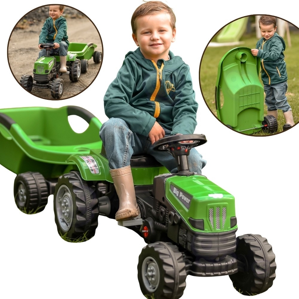 Pedalinis traktorius WOOPIE Big PowerTrac su priekaba XXL-Judėjimui, Minami traktoriai ir jų priedai-e-vaikas