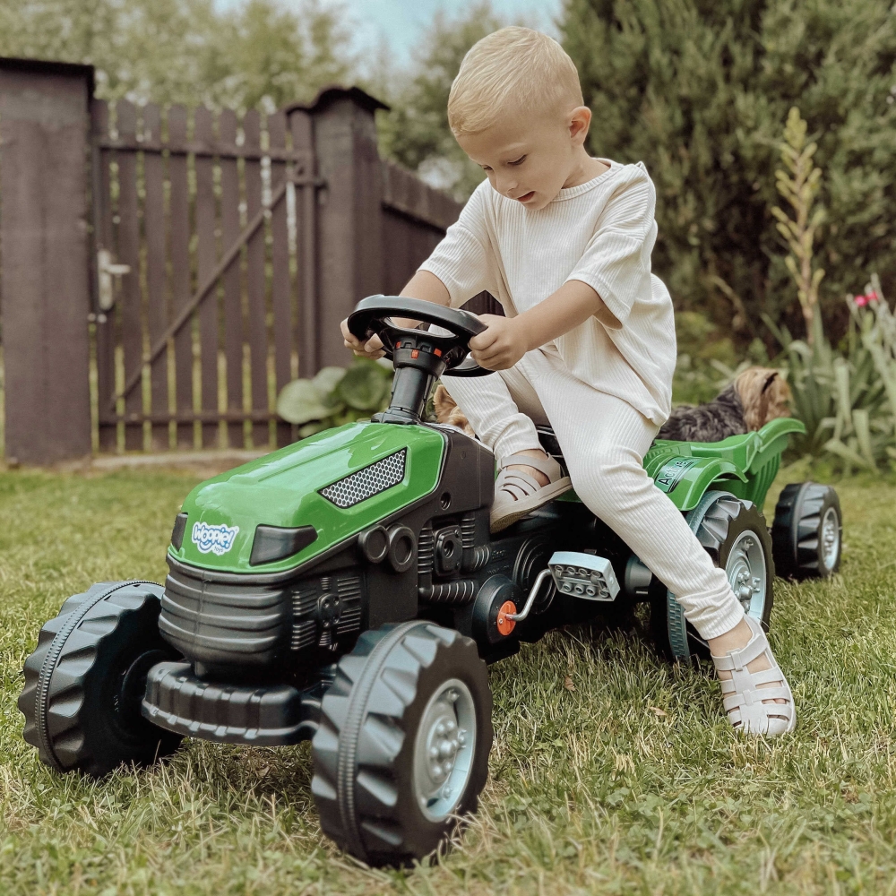 Pedalinis traktorius su priekaba WOOPIE Farmer GoTrac MAXI, žalias-Judėjimui, Minami traktoriai ir jų priedai-e-vaikas