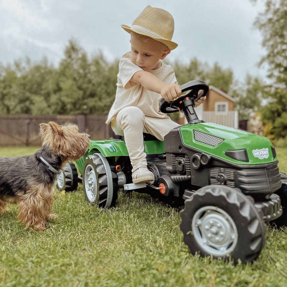 Pedalinis traktorius su priekaba WOOPIE Farmer GoTrac MAXI, žalias-Judėjimui, Minami traktoriai ir jų priedai-e-vaikas
